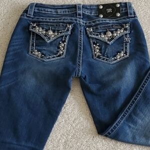 Miss Me Skinny Boot Cut Jeans Bling Thick Stitch Pockets Size 29 34 Long